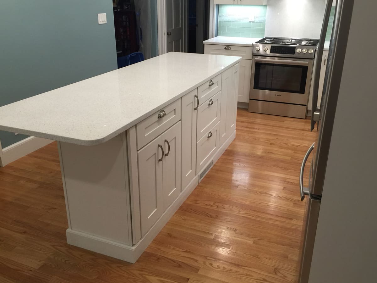 The island, with drawers on the working side